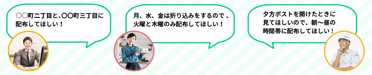 月、水、金は折り込みをするので 、
火曜と木曜のみ配布してほしい!